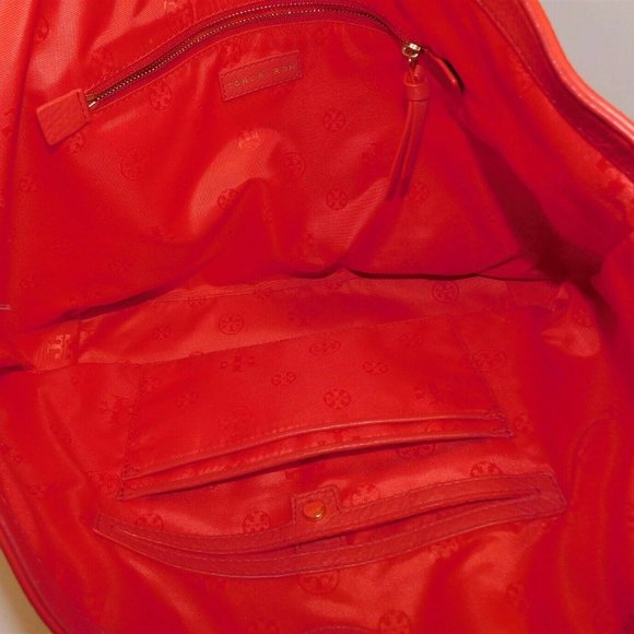 Tory Burch Red Pebbled Leather Large Chain Tote Shoulder Bag - Picture 6 of 6